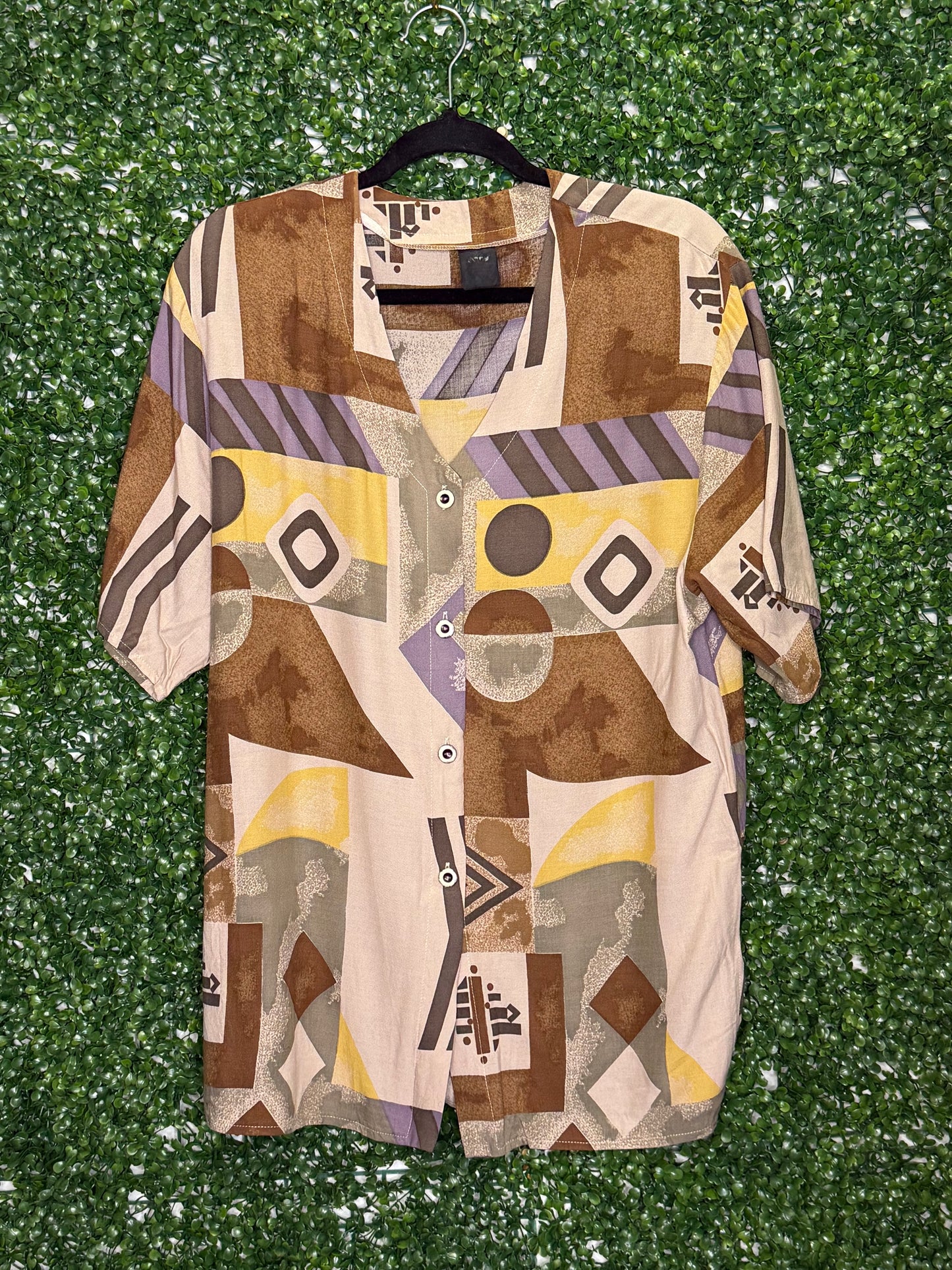 Vintage brown Earth Tone Patterned Button Up