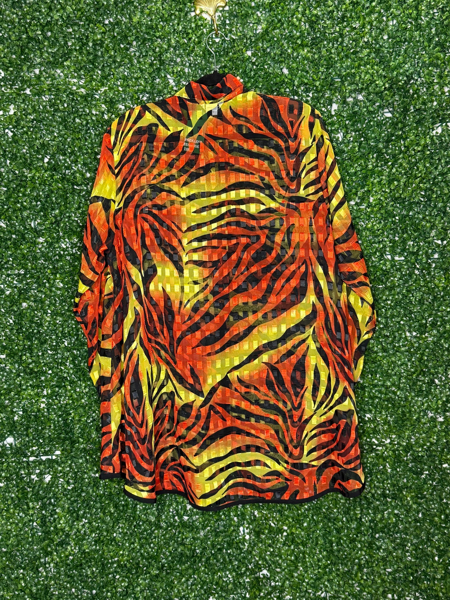 Lemon County Animal Print Red and Yellow Button Up