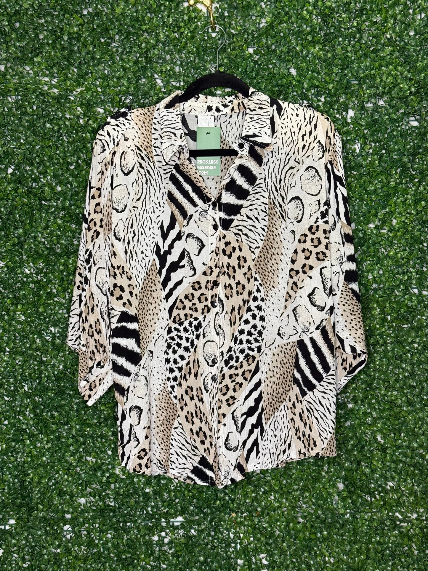 Multi Animal Print Dolman Sleeve Button Up