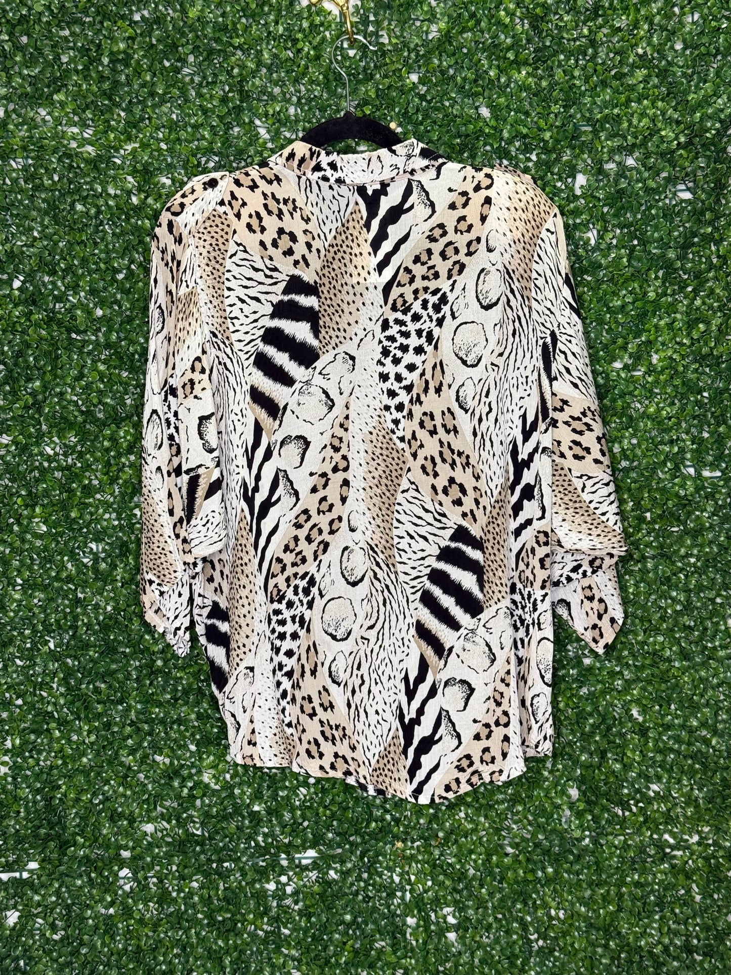 Multi Animal Print Dolman Sleeve Button Up