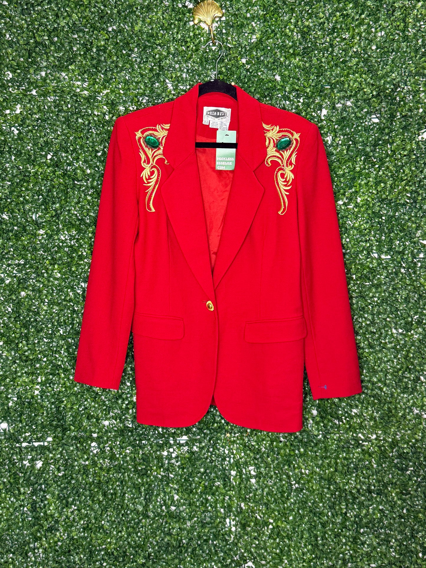 Nota Bene Wool Embroidered Blazer with Green Gems