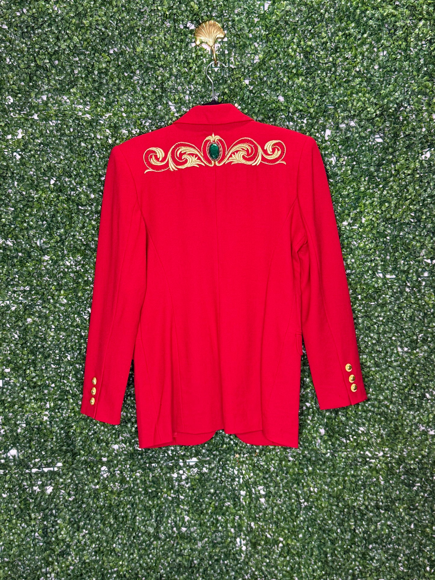 Nota Bene Wool Embroidered Blazer with Green Gems