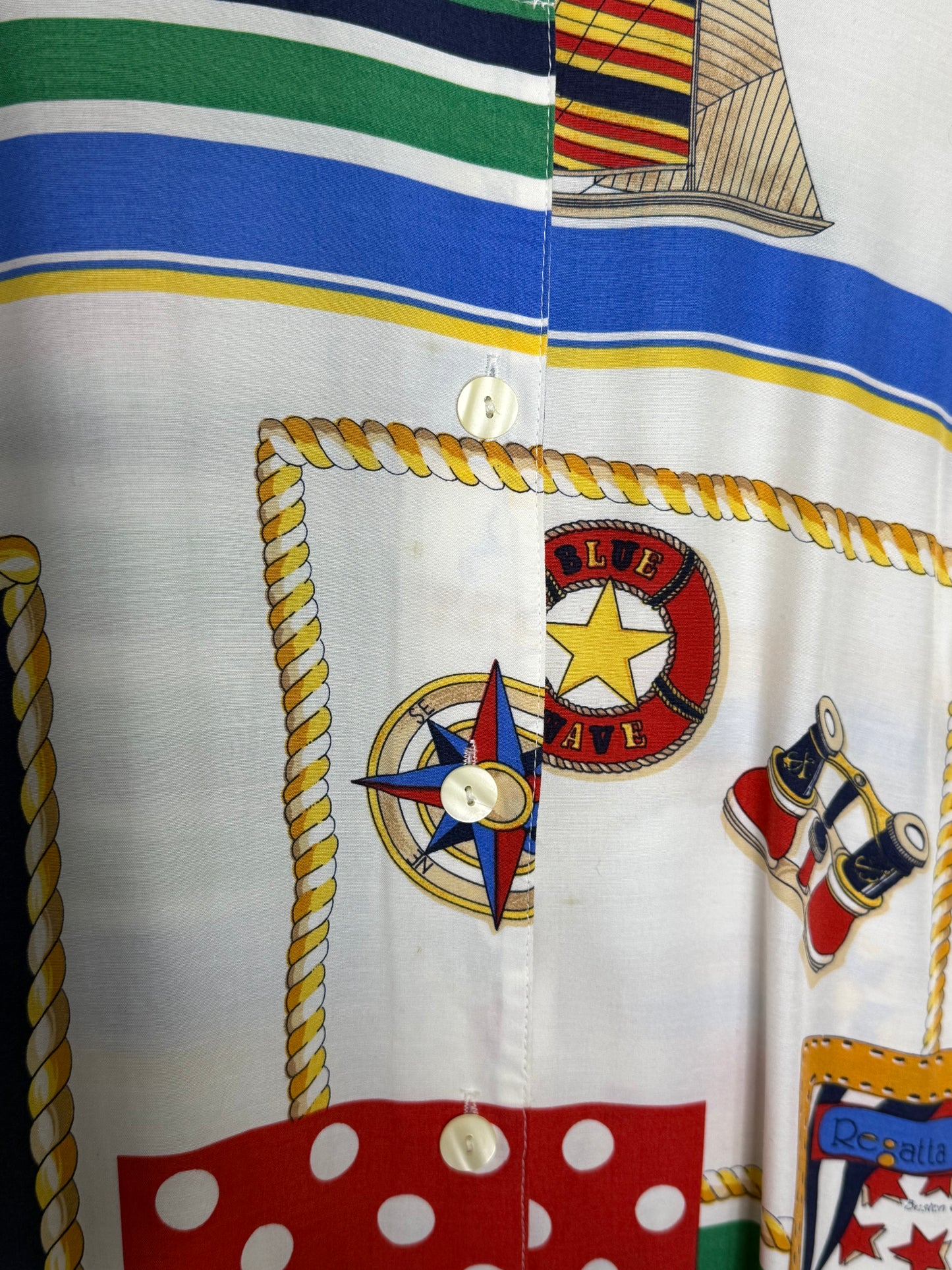 Vintage Travel Patterned Nautical Short Sleeve Button Up