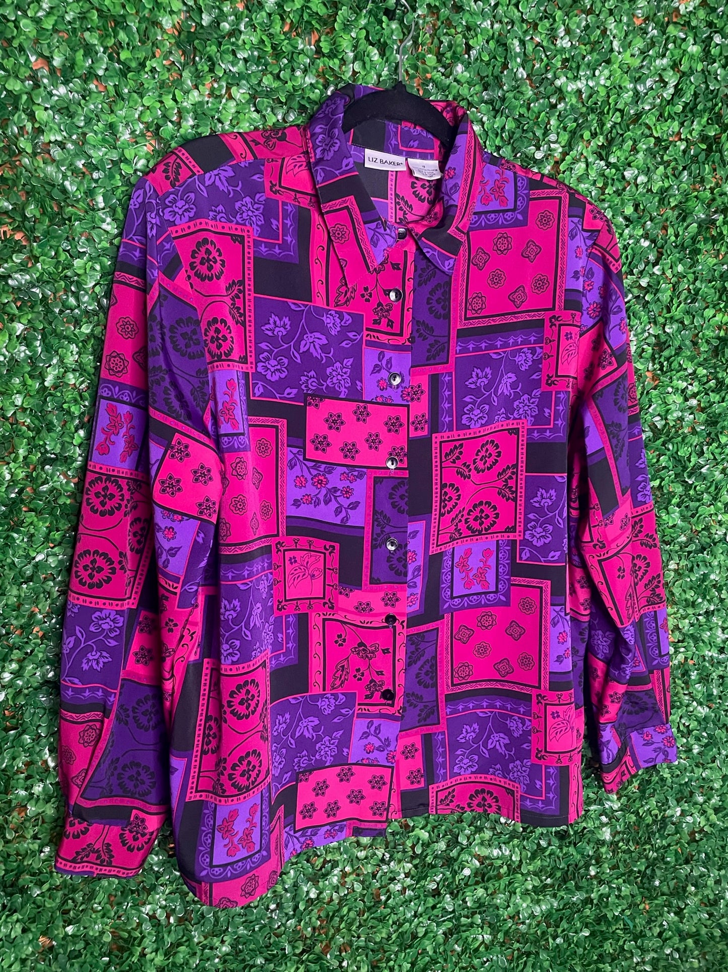Liz Baker Vintage Floral and Geometric Patterned Button Up