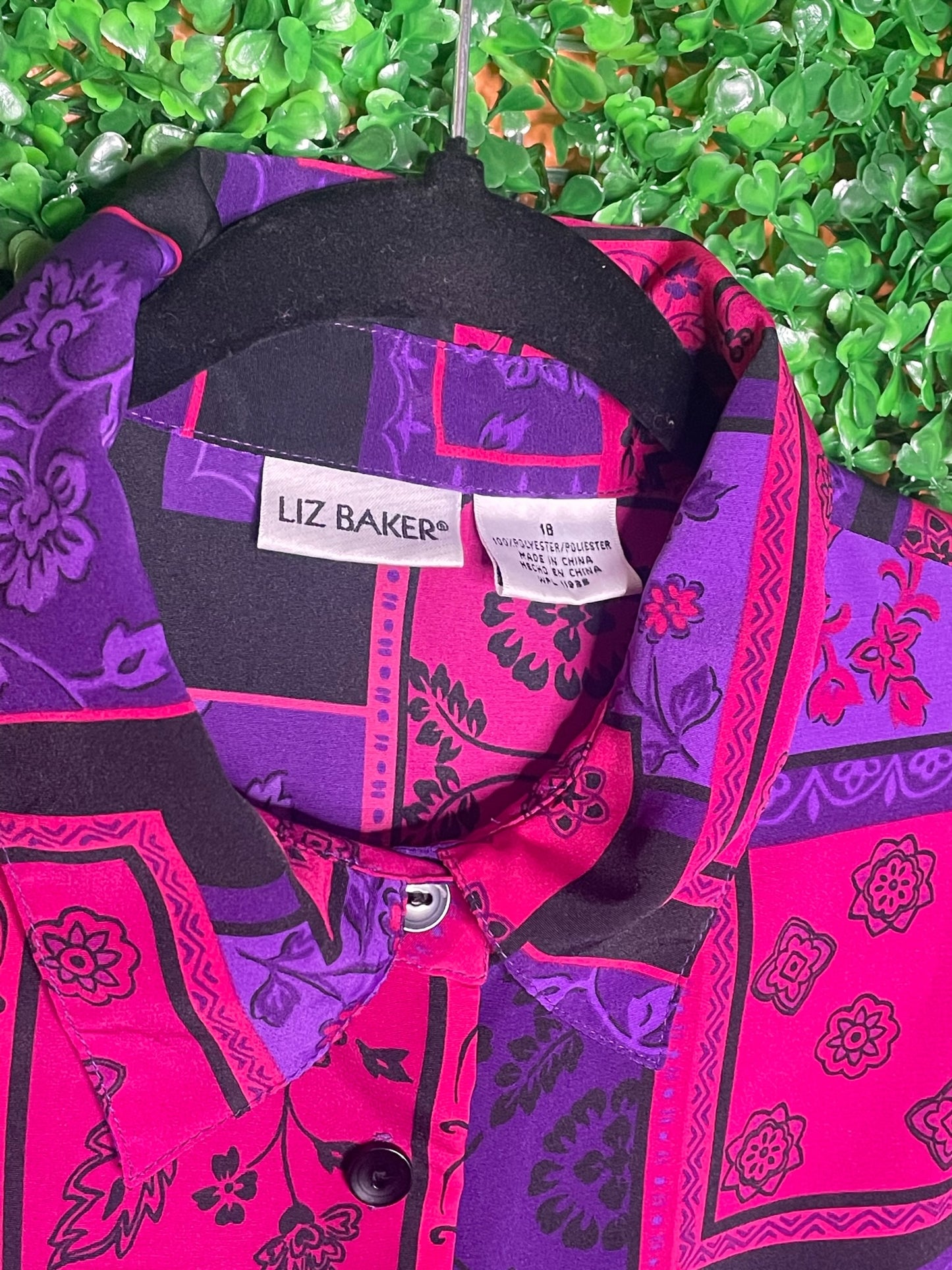 Liz Baker Vintage Floral and Geometric Patterned Button Up