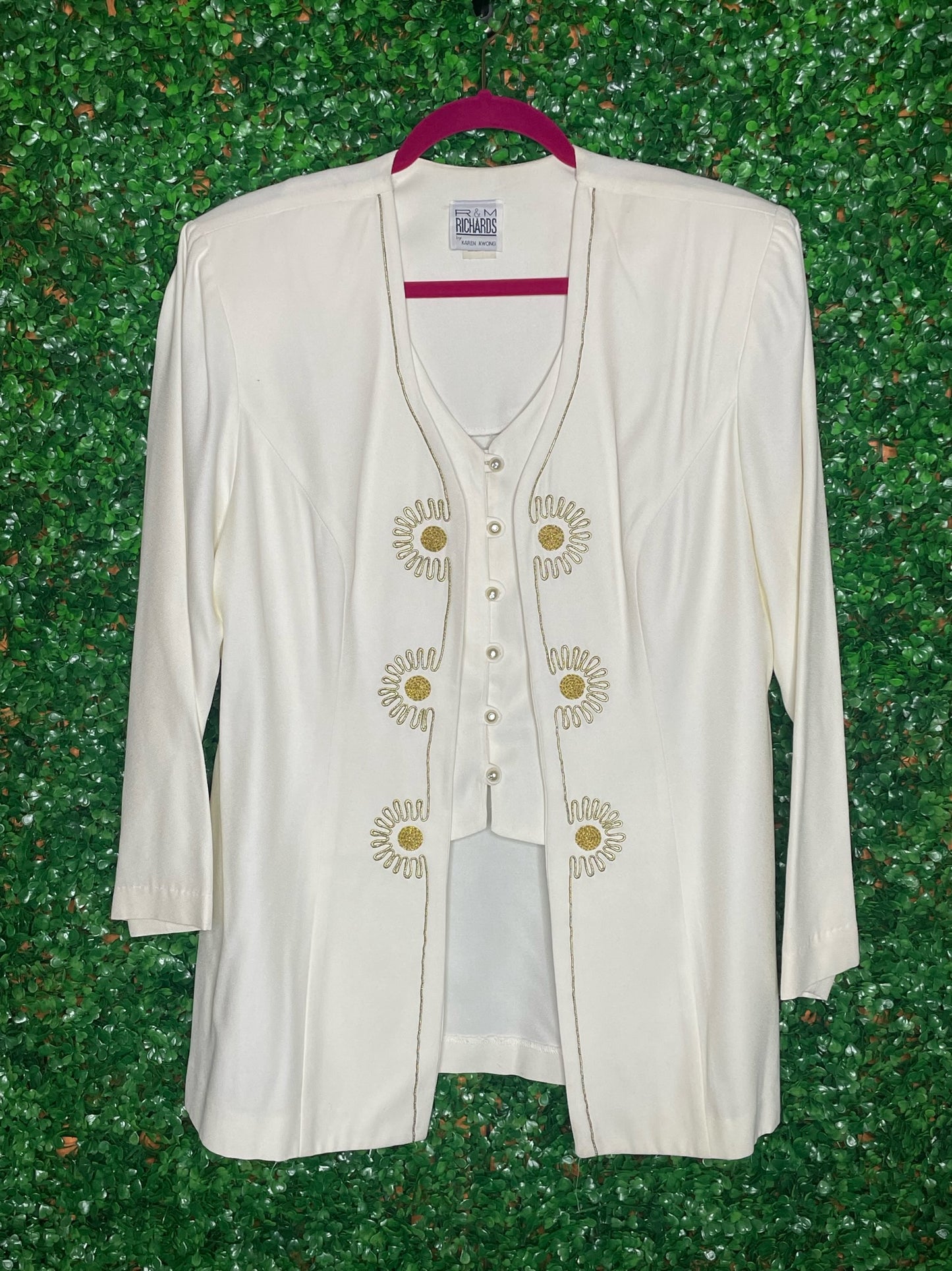 R&M Richards By Karen Kwong White and Gold Duster Top