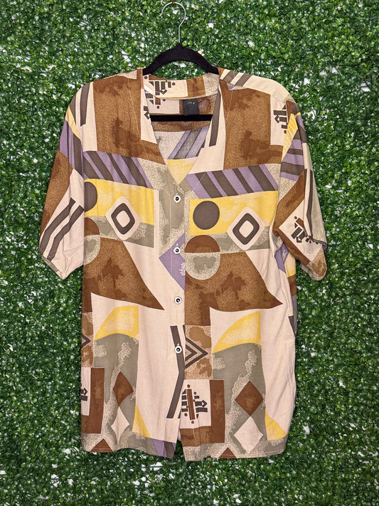 Vintage brown Earth Tone Patterned Button Up