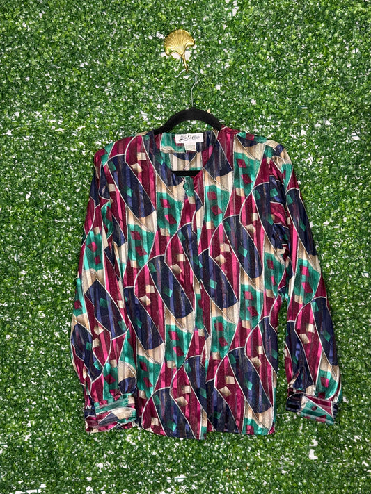 Yves St Clair Silky Sheer Vintage Patterned Top