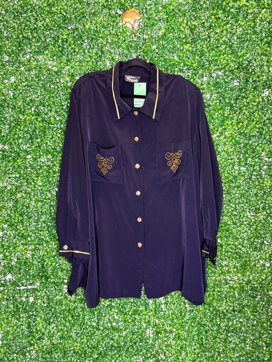 Silver Threads Vintage Silk Like Gold Trimmed button up