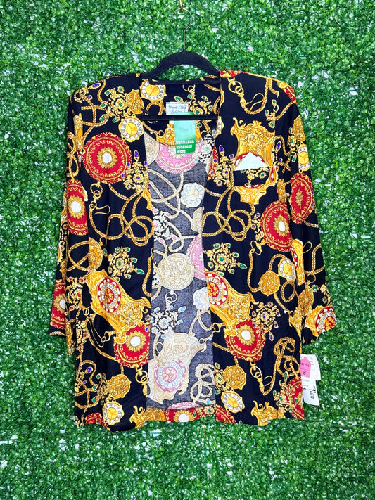 Stewart Alan Petites Vintage Black and Gold Duster