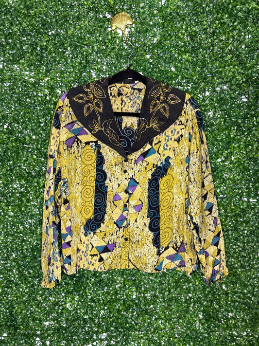 Vintage Print Blouse top With Large Collar