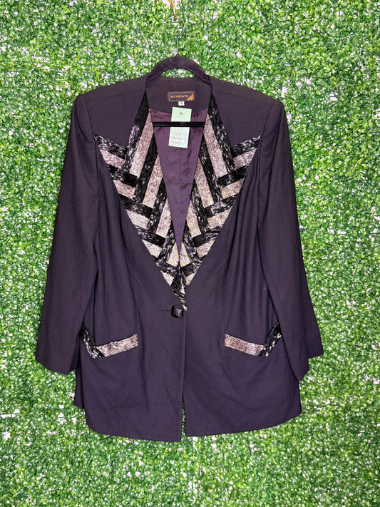 Bejeweled Collared Dress Black Blazer