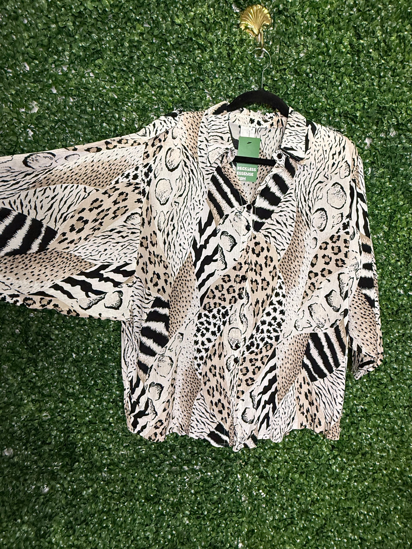 Multi Animal Print Dolman Sleeve Button Up