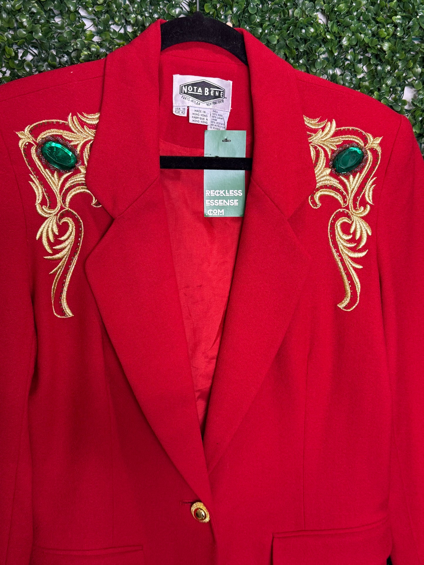 Nota Bene Wool Embroidered Blazer with Green Gems