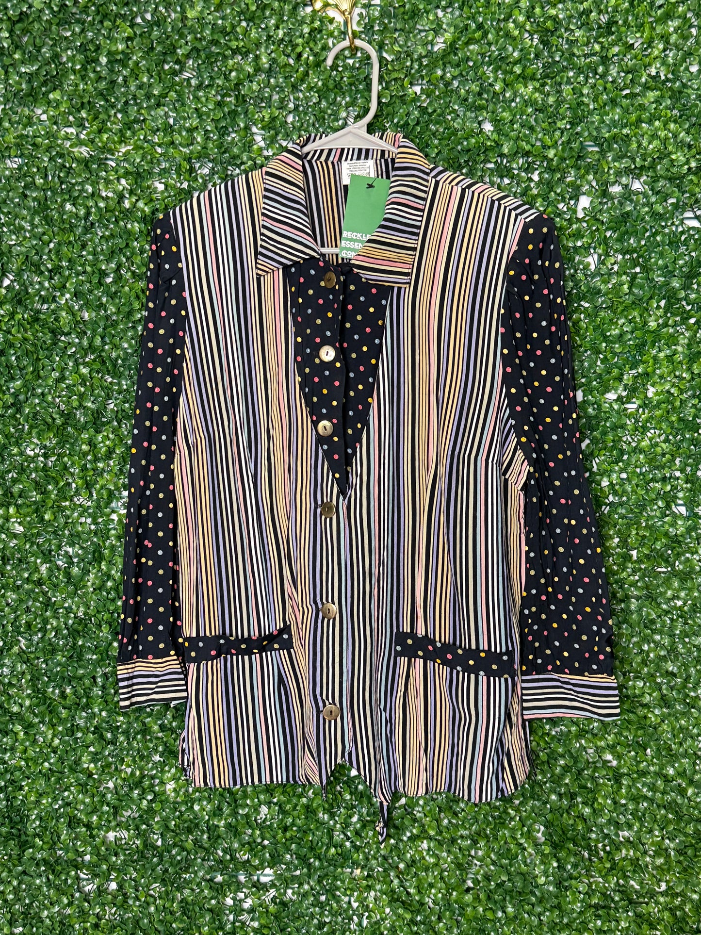 Striped & Polka Dotted Attached Vest & Button Up