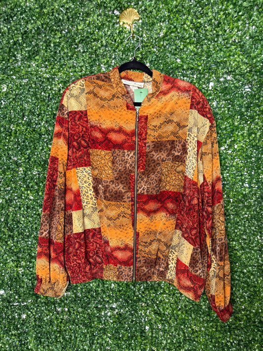 Ashley Stweart Vintage Animal Print Multi Colored Bomber