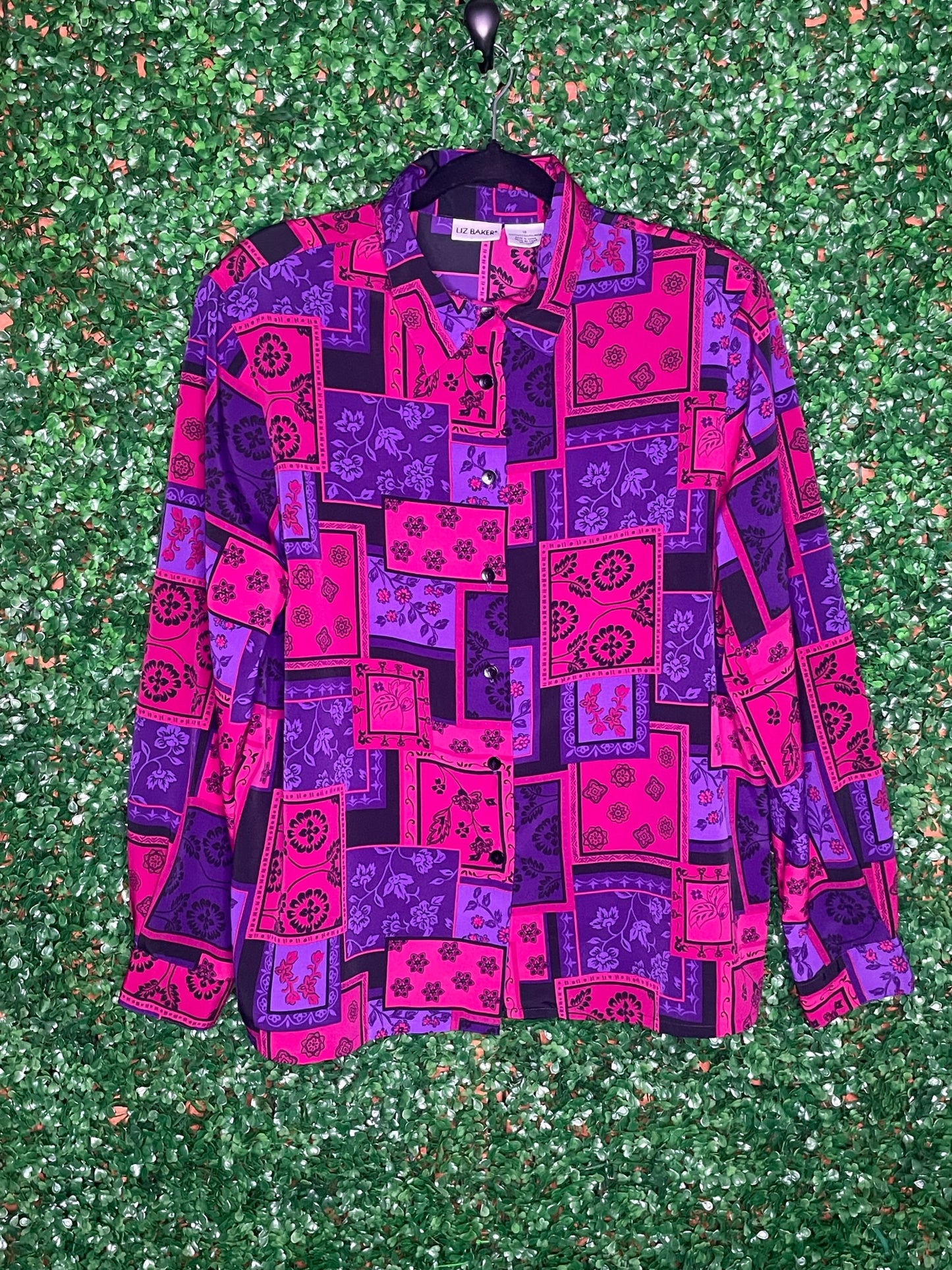 Liz Baker Vintage Floral and Geometric Patterned Button Up