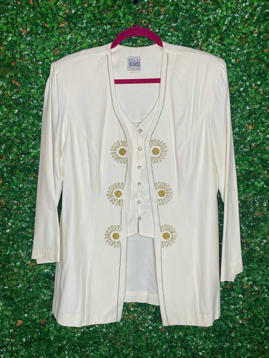 R&M Richards By Karen Kwong White and Gold Duster Top