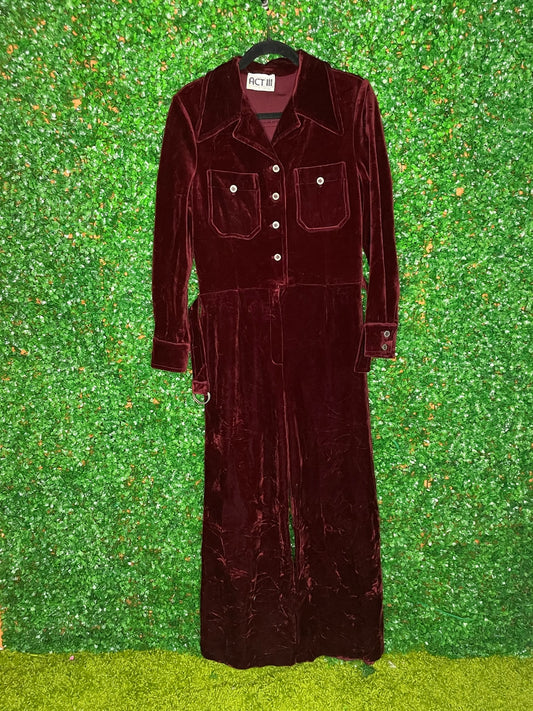 Act II Vintage Velvet Jumper Suit One Piece With Belt